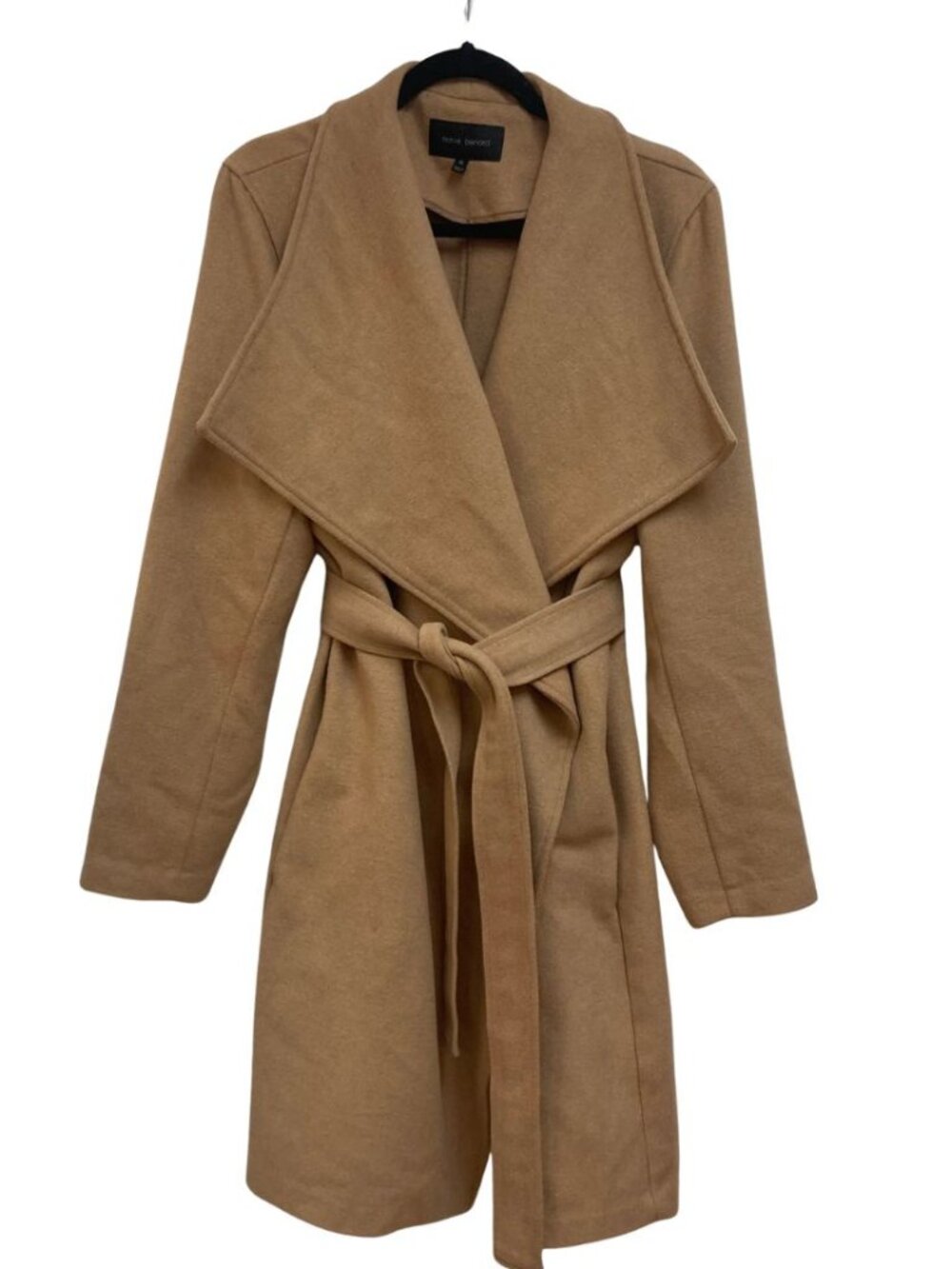 Harve Bernard Wide Lapel Wool Blend Coat Tan Size XL  with pockets and belt